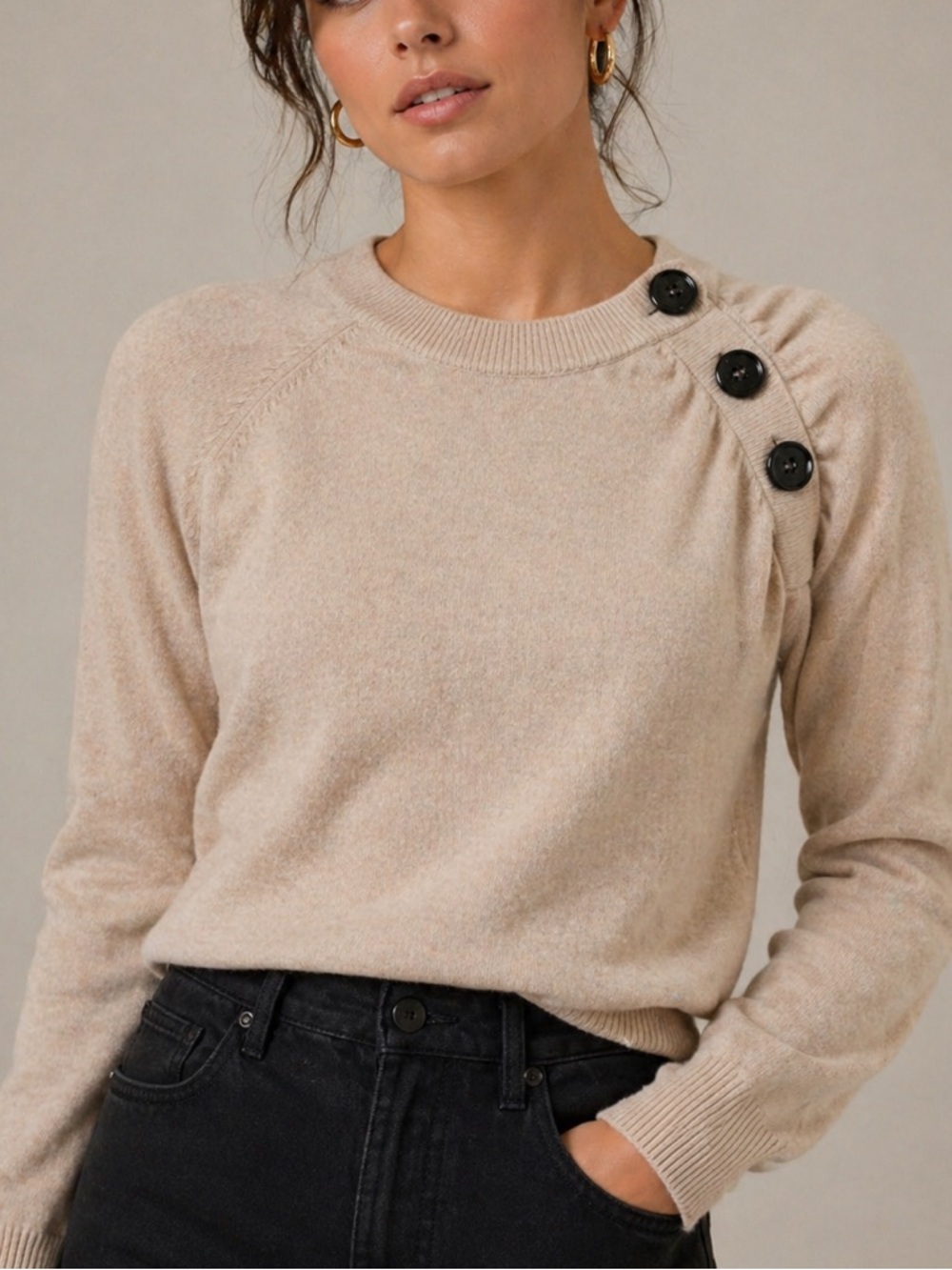 Weekend Max Mara Dula Asymmetrical Button Wool Sweater Camel - XS/S